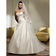 Delicate Ball Gown Strapless Chapel Train Satin Lace Taffeta Wedding Dress