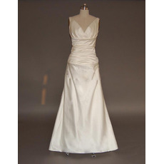 Vintage Simple Sheath V-Neck Court train Satin Dress/Bridal Gown