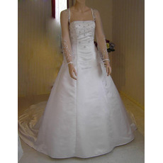 New Style Embroidered Sleeve Popular and Elegant A-Line Square Court train Satin Beading Dress for Bride/Bridal Gown