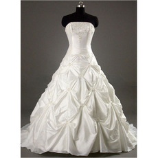 Style Elegant and Fashionable A-Line Strapless Court train Satin Taffeta Beading Dress for Bride/Bridal Gown