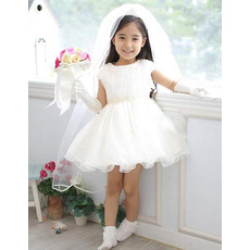 A-Line Cap Sleeves Short Satin Organza Flower Girl Dresses