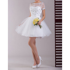 Custom Short Sleeves Organza A-Line Short Reception Wedding Dresses