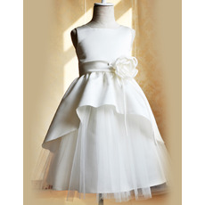 Inexpensive Floor Length Satin Tulle Girls First Communion Dresses