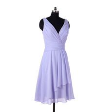 Vintage V-Neck Knee Length Chiffon Bridesmaid/ Wedding Party Dresses