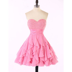 Discount Sweetheart Chiffon Ruffled Skirt Beaded Homecoming Dresses