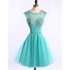 Affordable A-Line Short Satin Organza Rhinestone Homecoming Dresses