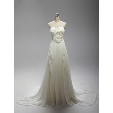 Custom Sweetheart Sweep Train Chiffon Wedding Dresses with Ruffles