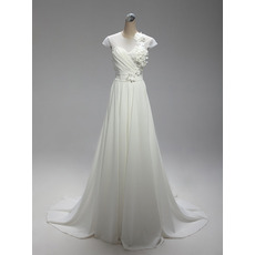 Inexpensive A-Line Long Chiffon Wedding Dresses with Short Sleeves