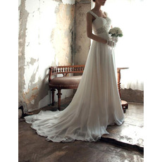 Custom Sweetheart Sweep Train Chiffon Wedding Dresses with Straps