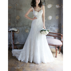 Discount Sweetheart Sweep Train Chiffon Wedding Dresses with Straps