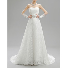 Discount Vintage A-Line Sweetheart Sweep Train Lace Wedding Dresses