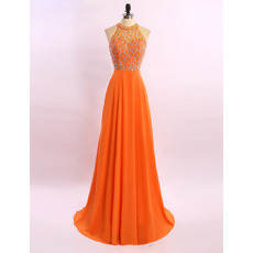 New Halter Sleeveless Floor Chiffon Beading Evening Dresses