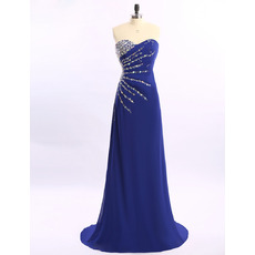 Elegant Sweetheart Sweep Train Chiffon Rhinestone Evening Dresses