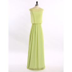 Elegant Column Sleeveless Floor Length Chiffon Solid Evening Dresses