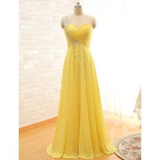 Inexpensive One Shoulder Sweetheart Floor Length Chiffon Evening Dress