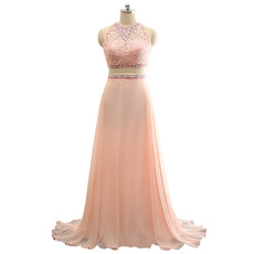 Custom Sleeveless Sweep Train Chiffon Two-Piece Evening Dresses