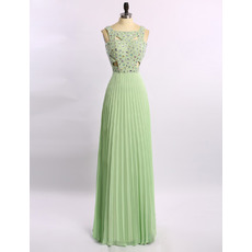 Elegant Floor Length Chiffon Rhinestone Pleated Skirt Evening Dresses