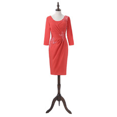 Elegant Column Knee Length Satin Mother Dress with 3/4 Long Sleeves