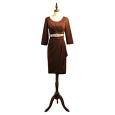 Elegant Knee Length Satin Mother Dresses with 3/4 Long Sleeves