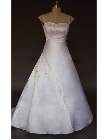 New Style Simple but Elegant A-Line Shoulder-Strap Court train Satin Beading Dress for Bride/Bridal Gown