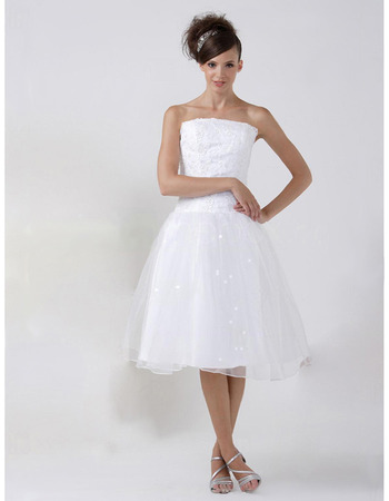 A-Line Strapless Knee-Length Satin Organza Wedding Dresses