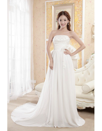 Discount Chiffon Strapless A-Line Court Train Wedding Dresses