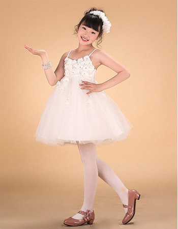 Lovely Spaghetti Straps Mini/ Short Applique Mini Flower Girl Dresses