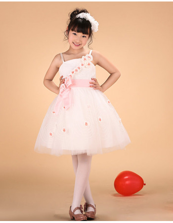 Spaghetti Straps Knee Length Flower Girl Dresses with Flowers