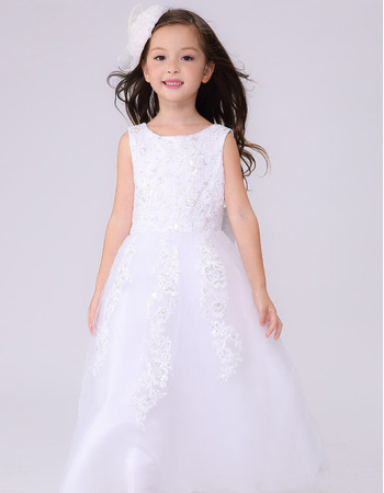 Lovely A-Line Round Neck Floor Length Satin First Communion Dresses