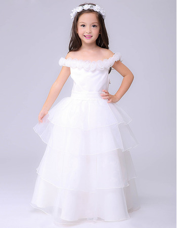 Off-the-shoulder Layered Skirt First Communion Dresses