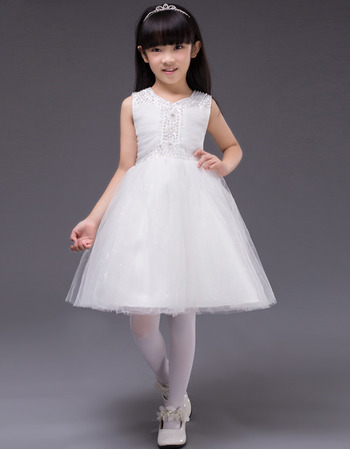 Custom Ball Gown V-Neck Short Satin Organza First Communion Dresses