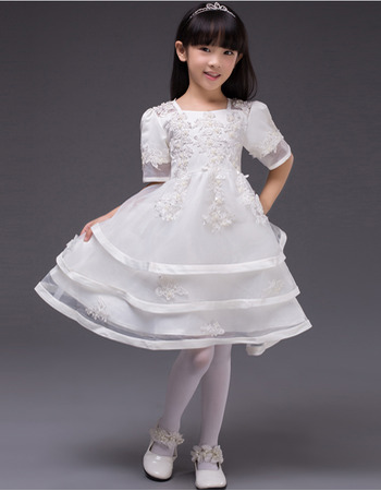 Affordable Layered Skirt First Communion Dresses with Short Sleeves