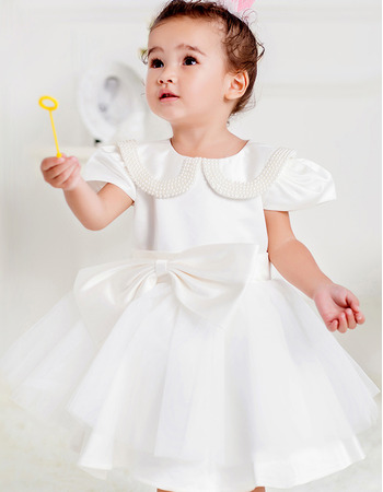 Cute Ball Gown Bubble Sleeves Short Satin First Communion Dresses