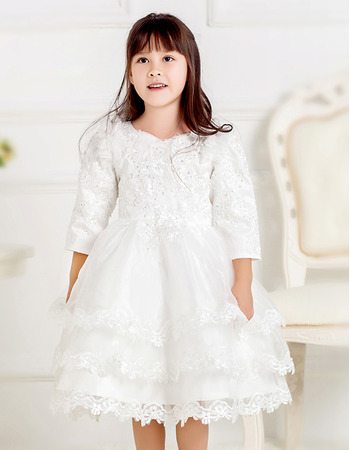 New Style Layered Skirt Organza First Communion Dresses with Sleeves