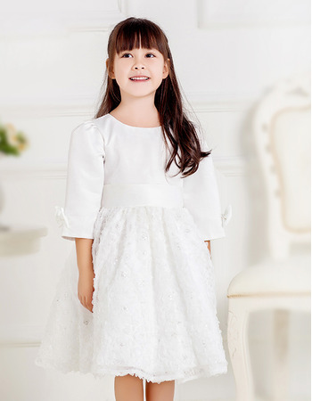 Affordable Knee Length Satin First Communion Dresses with Sleeves