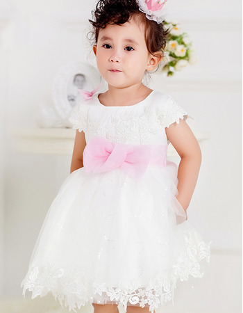 Lovely Ball Gown Short Tulle First Communion Dresses with Sashes