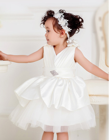 Ball Gown V-Neck Satin Tulle Pleated First Communion Dresses