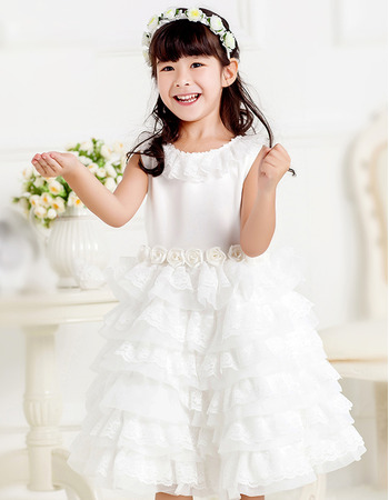 Custom Ball Gown Short Lace Layered Skirt First Communion Dresses