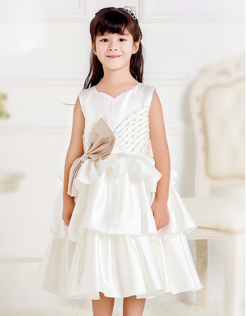 Inexpensive Ball Gown Knee Length Satin First Communion Dresses