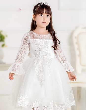 Pretty Ball Gown Short First Communion Dresses with Lace Sleeves