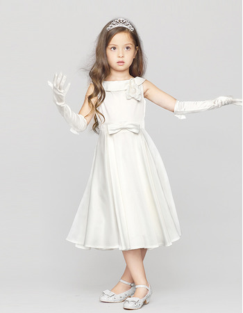 Discount A-Line Bateau Neck Knee Length Satin First Communion Dresses