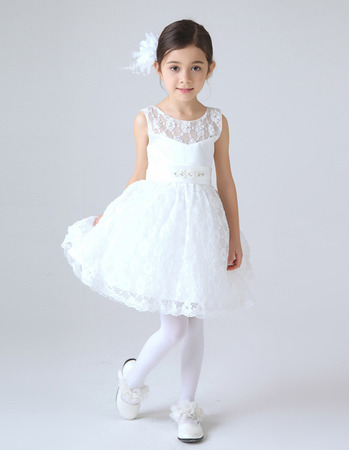 A-Line Short Lace Girls First Communion Dresses