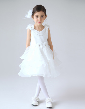 Custom Short Satin Organza Layered Skirt First Communion Dresses