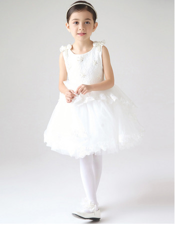 Inexpensive Ball Gown Short Girls First Communion Dresses with Bows