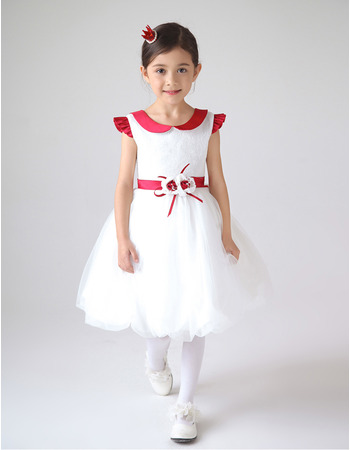 Custom Lapel Collar Short Colored First Communion Dresses with Belts