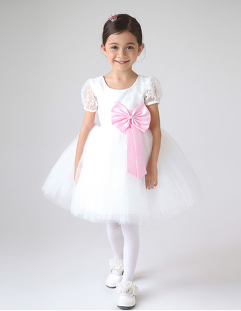 Affordable Ball Gown Short Sleeves First Communion Dresses with Bows