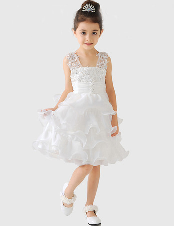 Affordable Straps Short Layered Skirt Girls First Communion Dresses