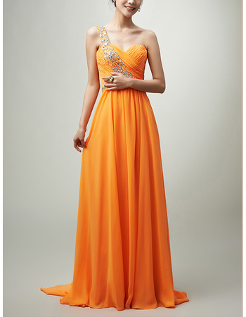 Custom One Shoulder Floor Length Chiffon Evening/ Prom/ Formal Dresses