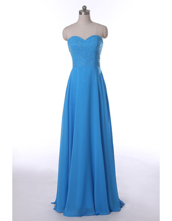 Inexpensive Sweetheart Floor Length Chiffon Beaded Bodice Evening Dress