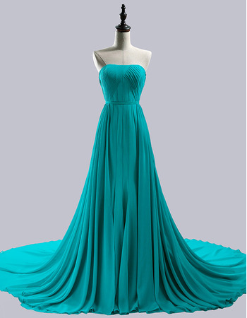 Strapless Chapel Train Chiffon Evening/ Prom/ Formal Dresses